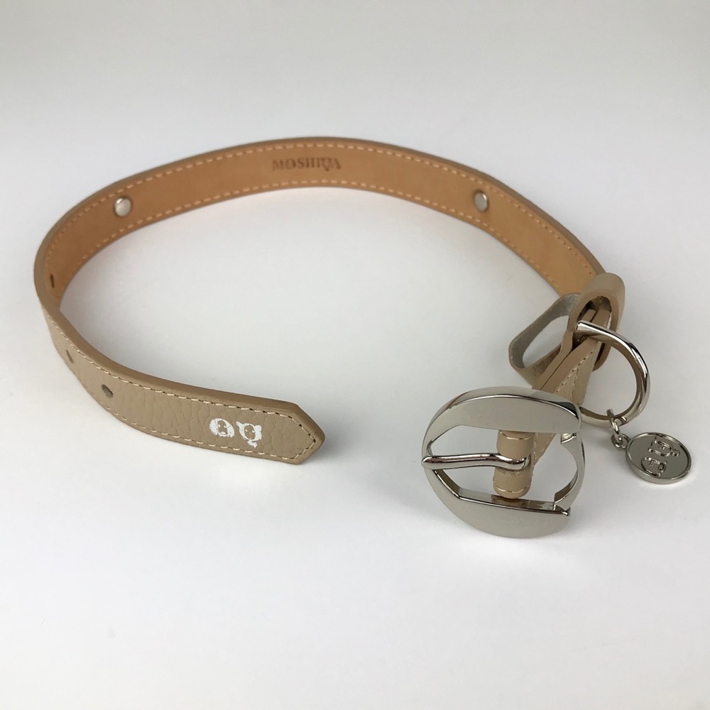 MOSHIQA Beige Leather Silver Chain Dog Collar M Frenchie Luxury Designer Pet Y2K - Picture 5 of 16